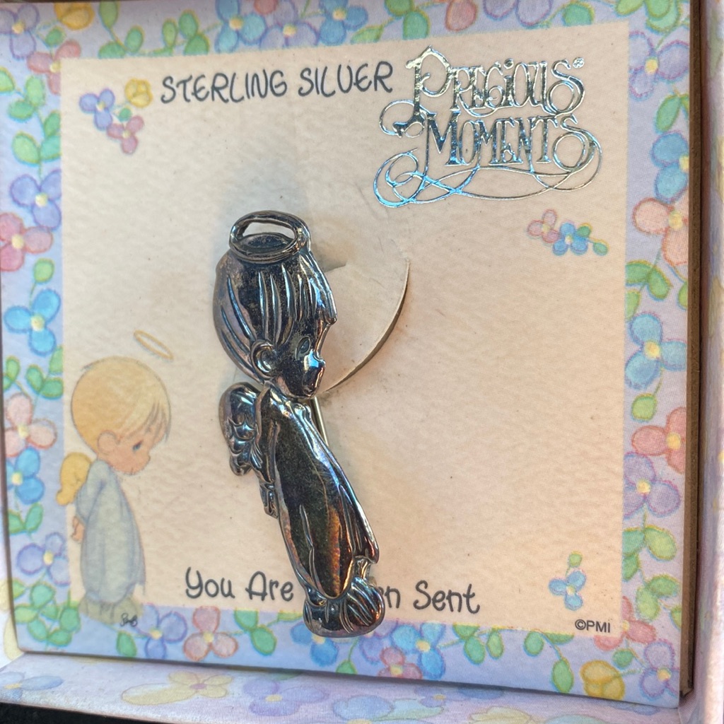 Precious Moments Sterling Silver Brooch You Are Heaven Sent Mexico 925 Box Vtg 14$
